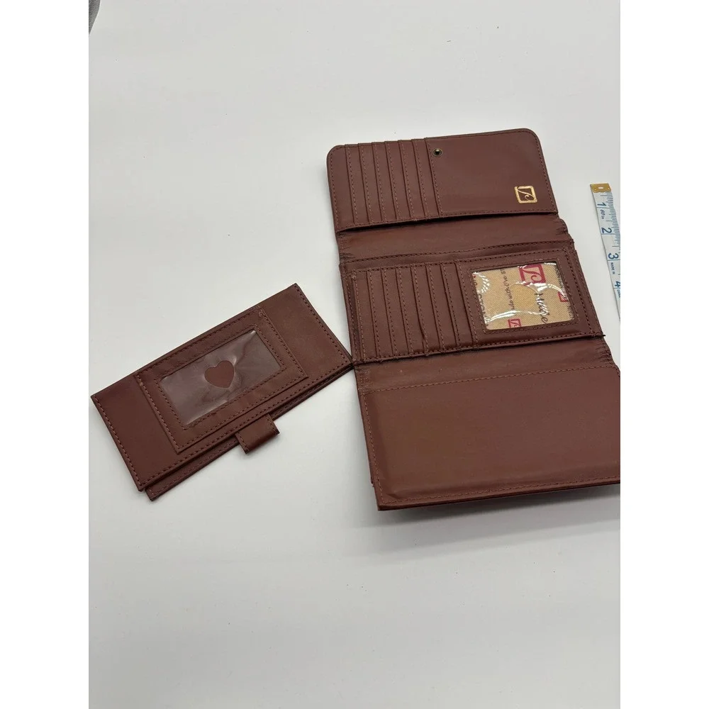 Stone Mountain USA Leather Trifold Wallet Clutch Brown Zip Pocket‎ Card Holder